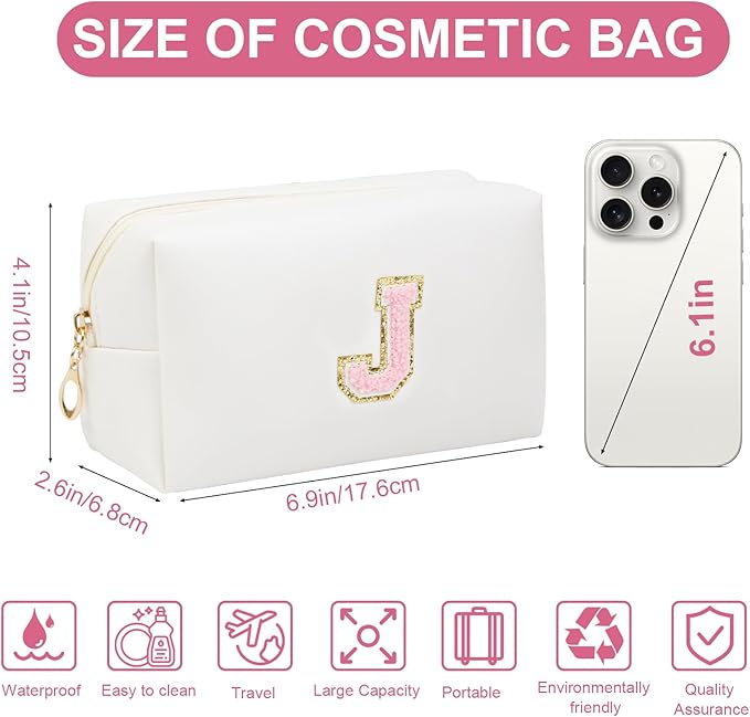 Birthday Gifts for Women Her,Travel Cute Makeup Bag,Large Capacity Cosmetic Bags for Women Makeup Pouch PU Leather Waterproof Cosmetic Bag (J, White)