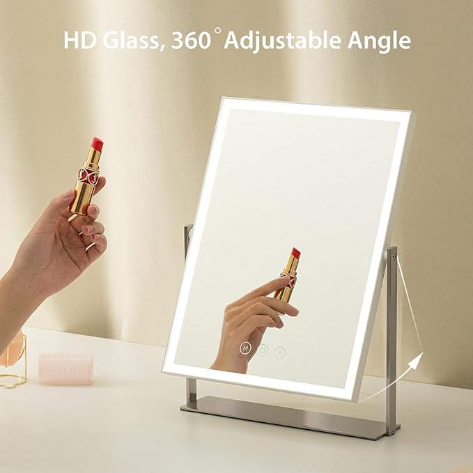 Makeup Mirror with Lights, 14 inch Vanity Mirror with 104 LED Lights, Plug in Table Mirror, Rectangular Desk Mirror with Metal Stand Base
