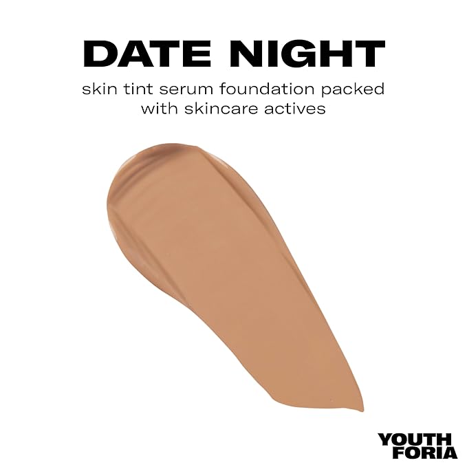 Youthforia Date Night Skin Tint Serum Foundation, Light-Medium Coverage, Hydrating Formula, Vegan & Cruelty-Free, 345 Medium - Neutral with Cool Undertones
