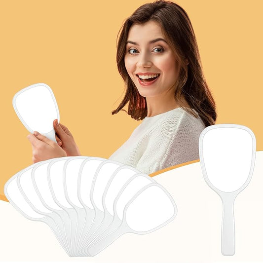 60 Pcs 7.08 x 3.14 Inch Hand Handheld Mirror with Handle Plastic Compact Travel Makeup Cosmetic Mirror Small Personal Portable Hand Held Mirror for Home Vanity Camping (White)