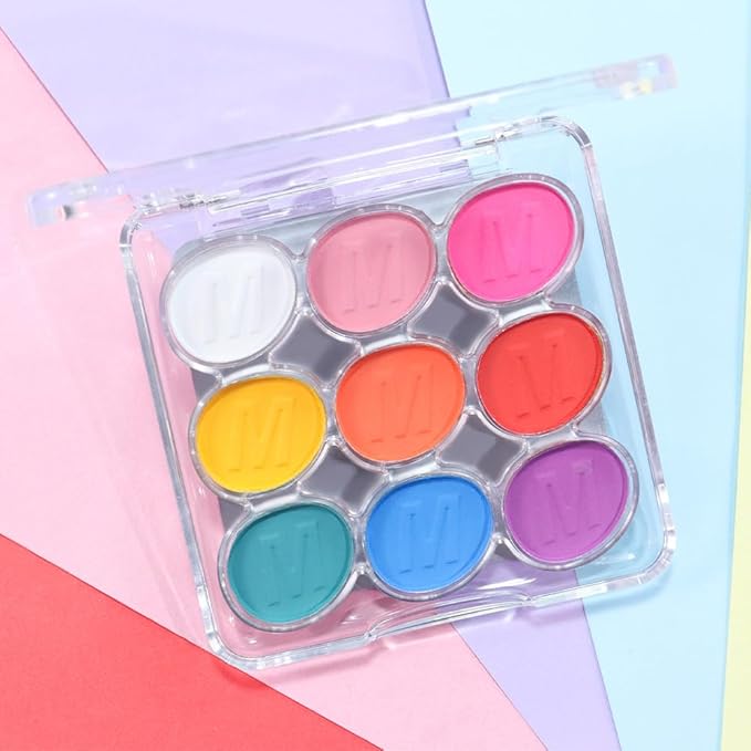 9 Colors Eyeshadow Palette Makeup, Multicolor Pop Eyeshadow Palette, Blendable Matte Shimmer, White Pink Rose Pink Yellow Orange Red Green Blue Purple Palette Eye Shadow, Long-lasting waterproof 2#