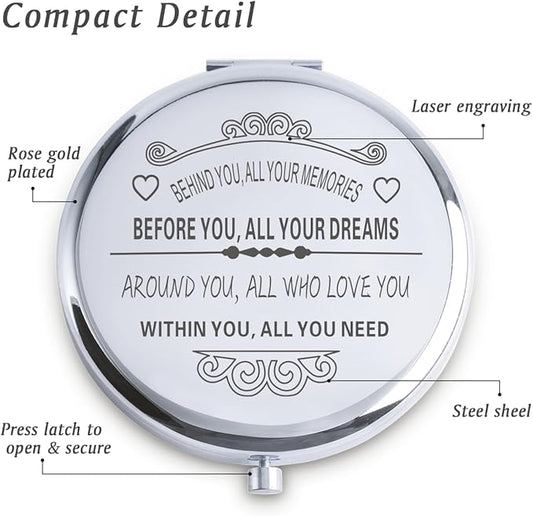 Personalized Gifts for Women Girls, Inspirational Compact Mirrors, 2025 Graduation Gifts for Her, Unique Mothers Day Birthday Gifts for Mom Sister Wife Daughter Niece, Friendship Gifts for Friends