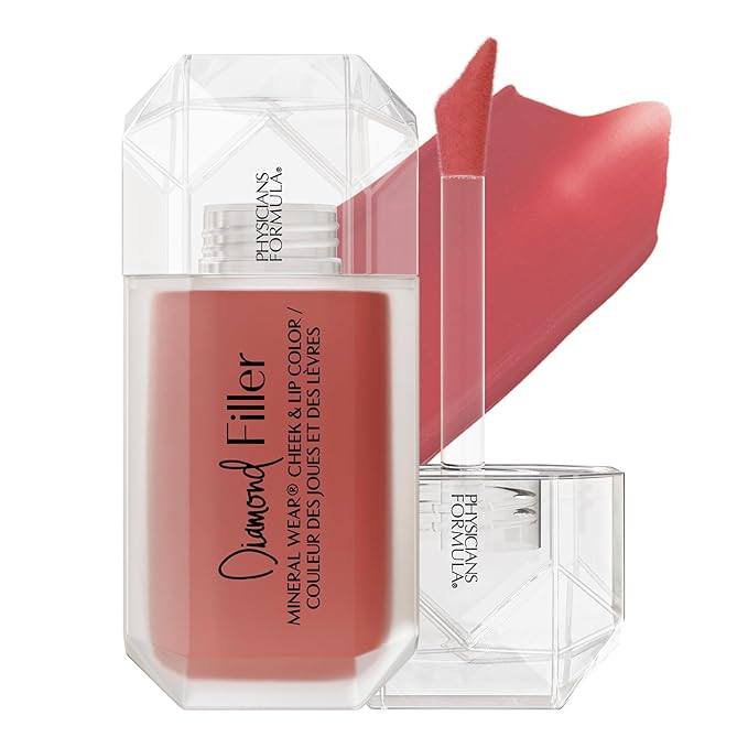 Physicians Formula Mineral Wear®Diamond Filler Cheek & Lip Color, Serum-to-Cream Multi-Use Liquid Blush Formula, Plumps & Smooths for Fuller Looking Cheeks & Lips, Monochromatic Look - Radiant Pink