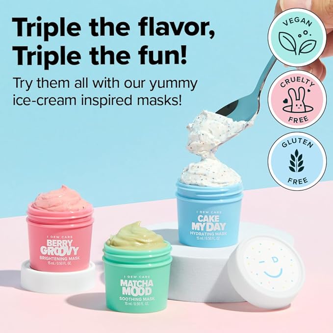 I DEW CARE Wash Off Face Mask Skincare Gift Set - Mini Scoops | Facial Masks, Matcha, Korean Skincare, Pore Cleansing Mask, Cruelty-Free, Travel Size, Mini Set, Stocking Stuffers, Teen Girl Gift Set