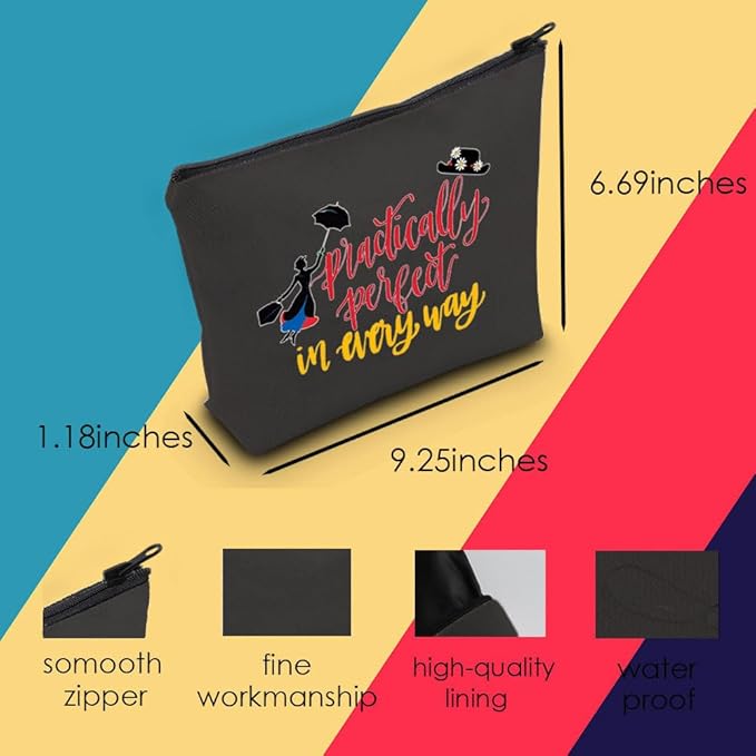 Mary Cosmetic Make up Bag Mary Gift Practically Perfect in Every Way Makeup Zipper Pouch Bag for Women (Perfect Black Bag)