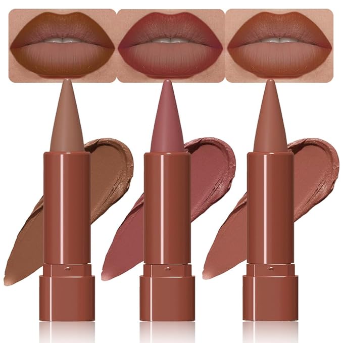 BINGBRUSH 2-in-1 Gradient Matte Lipstick & Lip Liner Set,3Pcs Long Lasting Waterproof Lip Crayon for Women, Flawless Contour, Lightweight Ombre Lip Color Pencil(01#&02#&04#)
