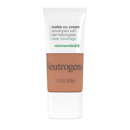 Neutrogena Clear Coverage Flawless Matte CC Cream, Full-Coverage Color Correcting Cream Face Makeup with Niacinamide (b3), Hypoallergenic, Oil Free & Fragrance Free, Maple, 1 oz