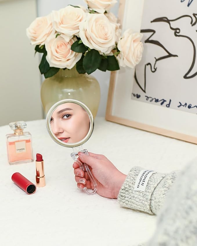 1X/30X Magnifying Mirror for Travel with Handle, Double Sided Hand Mirror with 1X/30X Magnification and Tweezers, Foldable Portable Handheld Magnifying Mirror for Makeup, Shaving, Travel