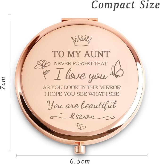 Aunt Gifts from Niece Nephew, Personalized Compact Mirrors, Unique Mothers Day Birthday Gifts for Aunt Auntie