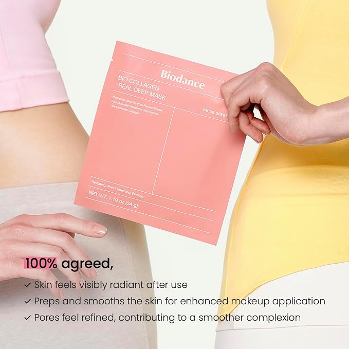 BIODANCE Bio-Collagen Real Deep Mask, Hydrating Overnight Hydrogel Mask, Pore Minimizing, Elasticity Improvement, 34g x4ea