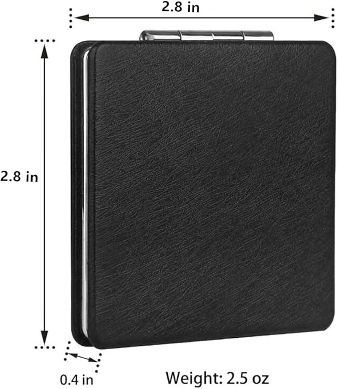 Black Compact Makeup Mirror for Men and Women, 1x/2x Magnifying Foldable Cosmetic Mirror, Portable Double-Sided Travel Mirror for Beauty, Elegant Vanity Mirror for Pocket Purse Clutch