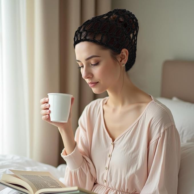 2 Pcs Tubi Hair Wrap Hair Nets For Sleeping Mesh Crochet Hair Net Snood Hat Sleep Cap Shower Cover Ornament Hair Wrap Nets For Women Sleep Black Mesh Crochet Hair Net For Women Black And Gray