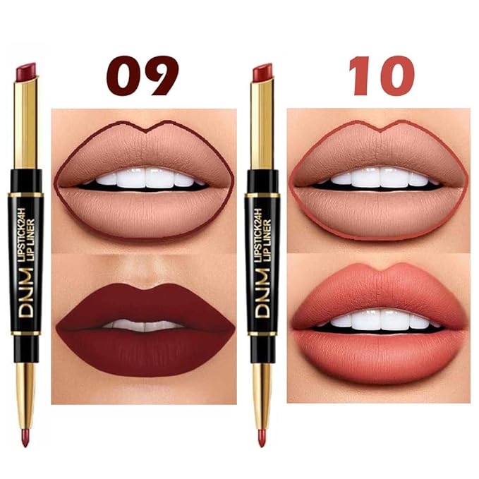BINGBRUSH 2 IN 1 Lip Liner & Lipstick Makeup Set, Dark Red Matte Metallic Lipliner Set for Black Mature Women Waterproof Long Lasting Gift Set (6Pcs Set-A01-Matte, 6Pcs)