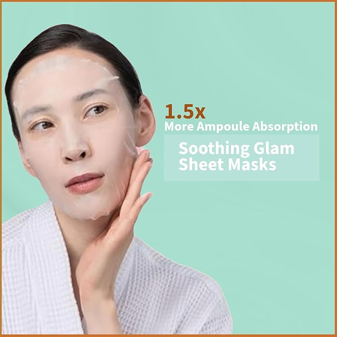 YoungMe Soothing Glam Facial Sheet Mask - 12 Sheets Face Masks | Korean Skincare - Deep Mask for Sensitive Skin or All Skin Types