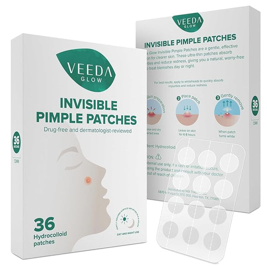 Veeda Glow Pimple Patches – Hydrocolloid Acne Stickers for Fast Healing, Invisible & Non-Irritating Zit Covers, Blemish Spot Treatment, 36 Count