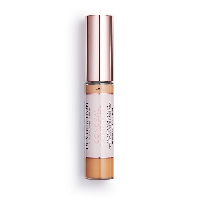 Makeup Revolution Conceal and Hydrate Concealer, Full Coverage & Matte Finish, C11.2 for Deep Medium Skin Tones, Vegan & Cruelty-Free, 0.7 Fl Oz