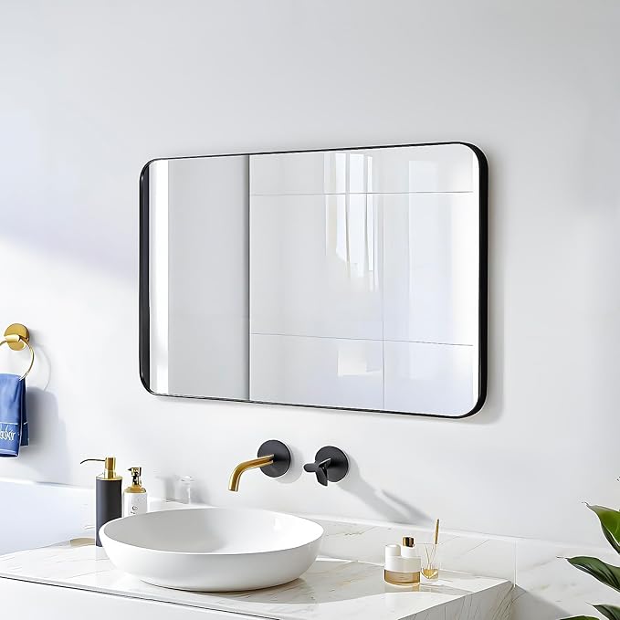 20x30 Rectangle Mirror Full Length Wall Mounted Hanging or Against Wall Metal Frame Dressing Make-up Mirrors for Entryway Bedroom Bathroom Living Room 20 30 inch Black