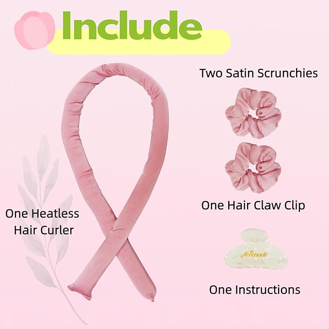 Serenade Sparkling Satin Heatless Curls Overnight, Heatless Hair Clurer Curling Rod Headband, No Heat Curling Rod Hair Roller for Women and Girls to sleep in, Pink