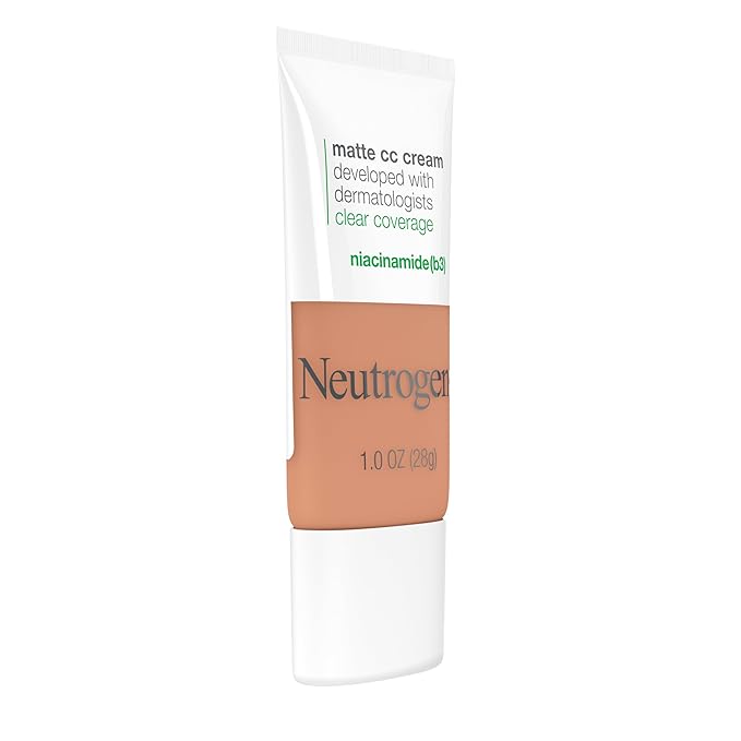 Neutrogena Clear Coverage Flawless Matte CC Cream, Full-Coverage Color Correcting Cream Face Makeup with Niacinamide (b3), Hypoallergenic, Oil Free & Fragrance Free, Cappuccino, 1 oz