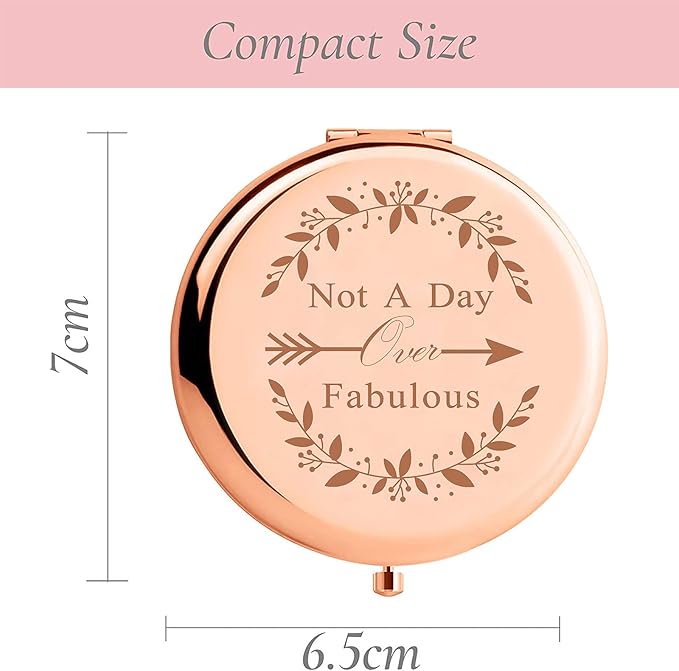 Birthday Gifts for Women-Not a Day Over Fabulous Happy Birthday Mom Gifts Portable Compact Mirror for Girl Unique Birthday Gift Ideas for Mom Sister Her Best Friends Female Wife Teen Girls Rose Gold