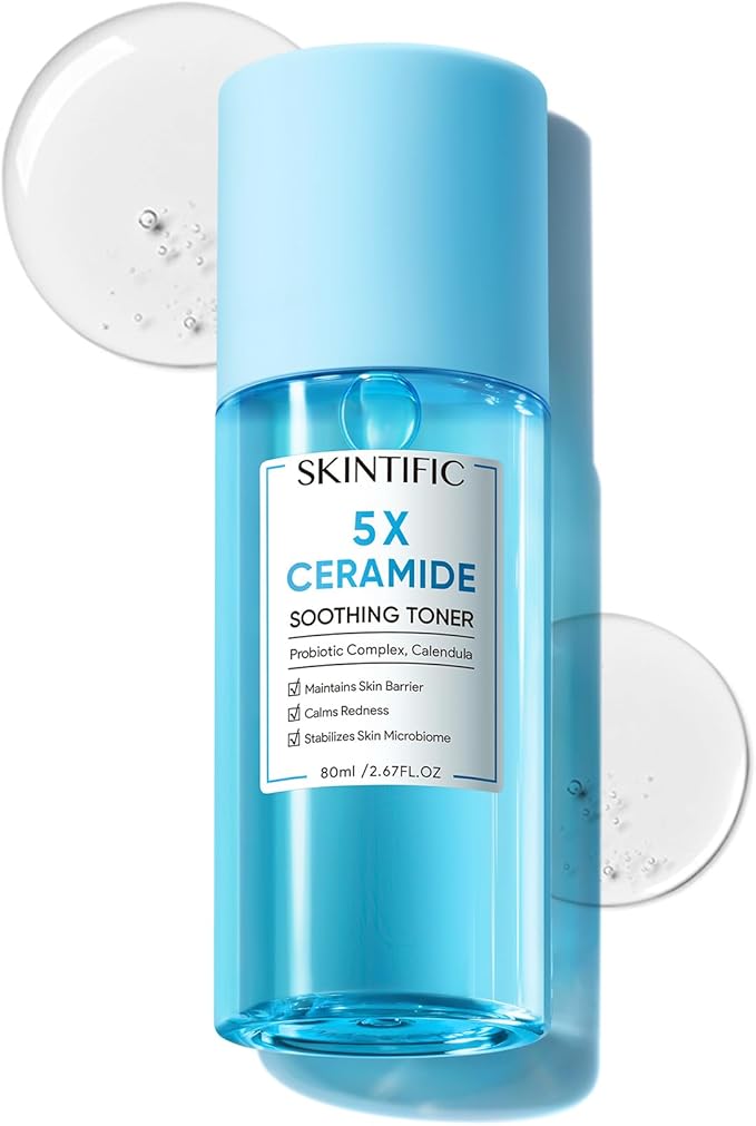 5X Ceramide Soothing Toner, Hydrating Skin Barrier Repair Calms Redness Facial Toner with Probiotics & Calendula for Sensitive & Dry Skin, Non-Alcohol, Cruelty-Free, Vegan Skincare