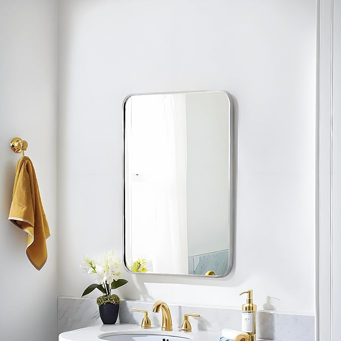16x24 Rectangle Mirror Full Length Wall Mounted Hanging or Against Wall Metal Frame Dressing Make-up Mirrors for Entryway Bedroom Bathroom Living Room 16 24 inch Silver