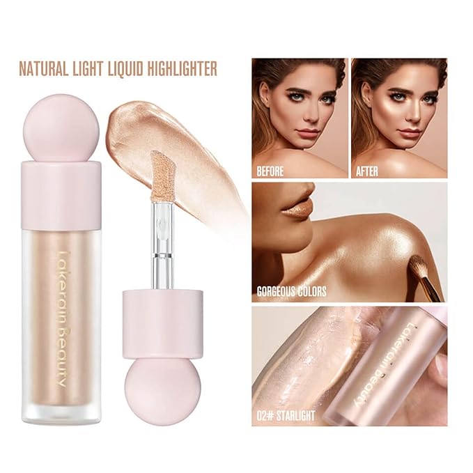 MEICOLY Liquid Highlighter,Long Lasting Liquid Luminizer Shimmer Stick,Waterproof Smooth Highlight Face Illuminator,Silky Natural Glow Makeup Sparkly Highlighters for Face,04 Transcend