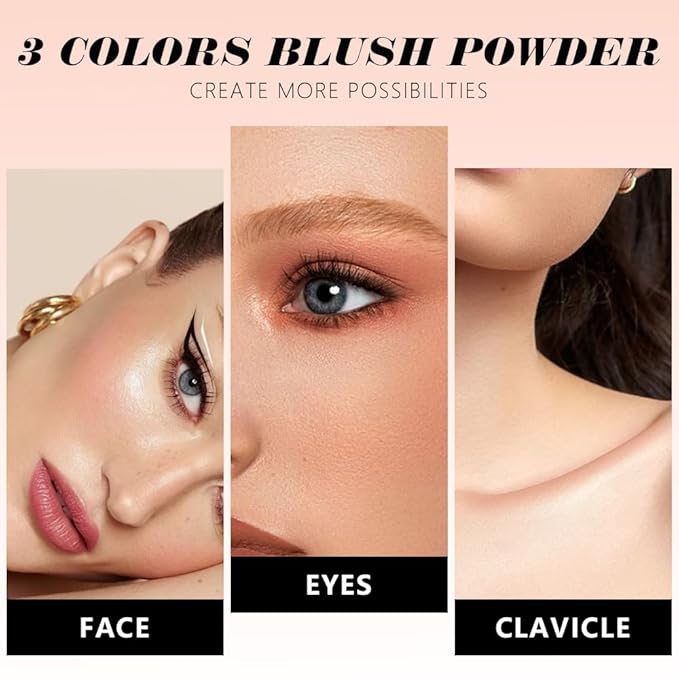 Matte Shimmer Blush Highlight Bronzer Powder Palette with Mirror for Face Cheek Contour Brightening,Buildable Coverage Natural Makeup,Ultra Sculpt Nose Shadow (Matte rose pink nude)