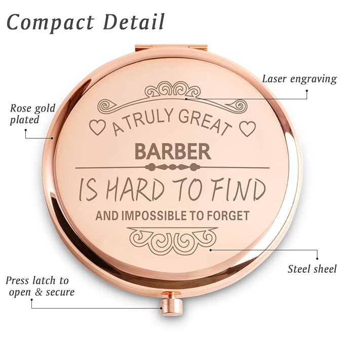 Barber Gifts for Women, Barber Appreciation Gifts, Personalized Compact Mirror for Retirement Leaving Going Away Farewell Goodbye