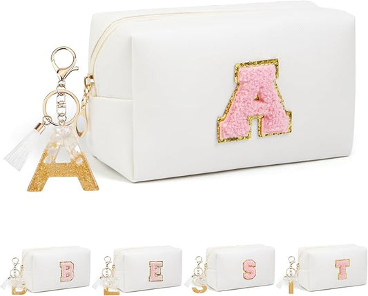 Birthday Gifts for Women Her,Travel Cute Makeup Bag,Large Capacity Cosmetic Bags for Women Makeup Pouch PU Leather Waterproof Cosmetic Bag (A, White)