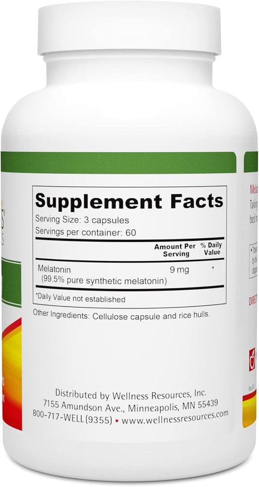 Wellness Resources 3 mg Melatonin Capsules - Natural Sleep Support Supplement - Gluten Free Sleep Aid, Preservative Free, Third-Party Tested, No Added Sugars Dye Free, 180 Capsules