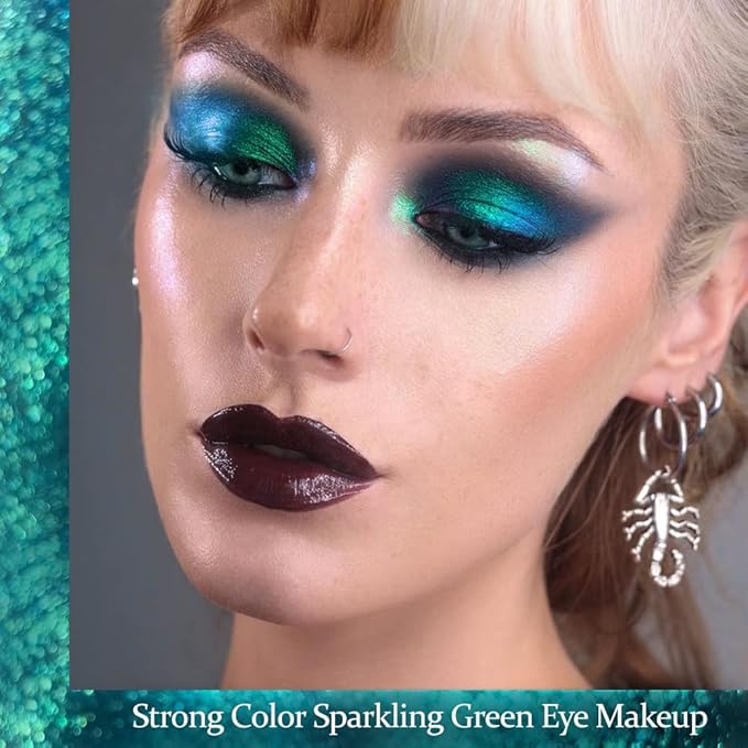 Afflano Single Green Eyeshadow - Shimmery, Highly Pigmented Multichrome, Color Changing Forest Green Glitter, Holographic Chrome Eye Shadow