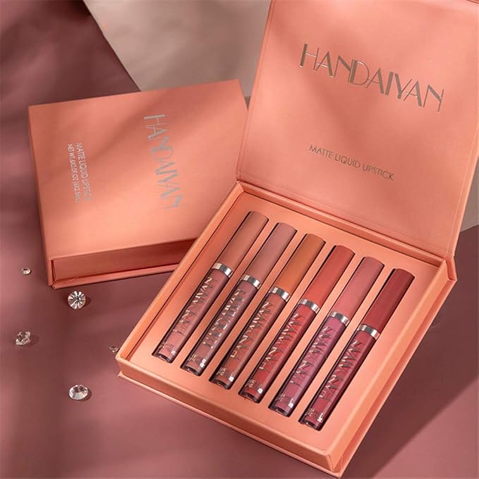 BONNIE CHOICE 6Pcs Nude Matte Liquid Lipstick Set, Waterproof Long Lasting Non-Stick Cup Nude Lipstick 24 Hour Not Fade Matte Lipstick Professional Lip Gloss Makeup Gifts for Women (Set B)