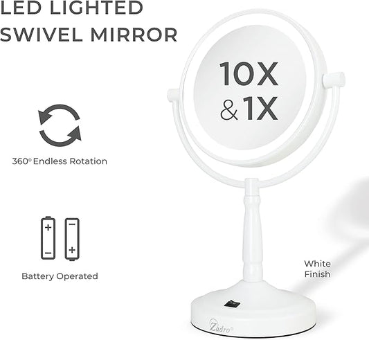 Zadro 9" Round LED Makeup Mirror with Lights and Magnification 5&10X/1X AA Battery Operated Swivel Lighted Makeup Mirror