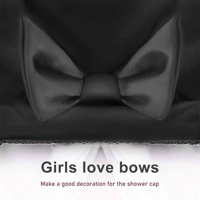 Auban Extra Large Bowknot Shower Caps, Double Layer, Reusable with Silky Satin for Women, Ideal for Beauty Bathing, Hair Spa, and Travel Use