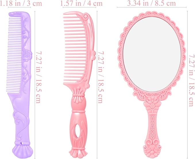 Lurrose 5 Sets Decorative Hand Mirror Vintage Vanity Makeup Mirror Handhold Hair Brush Comb Travel Makeup Tools Gift for Women Girls (Random Color)