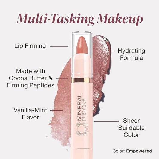 Mineral Fusion NEW Sheer Moisture Lip Tint, Buildable Lip Color, Hydrating Lip Balm with Jojoba Oil, Shea Butter & More, Hydrates & Nourishes, FD&C Dye-Free & Hypoallergenic, Empowered, Peach Nude