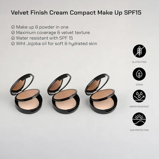 Radiant Professional Velvet Finish Cream Powder Makeup SPF 15 - Cream Foundation Makeup with Natural Looking Matte Finish - Water Resistant - Moisturizing - SPF 15 - Light Beige (02)