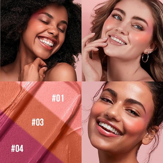 3 Pcs Multi-Use Makeup Cream Blush Stick Set, Unidollssbeauty 3-in-1 Buildable Blush Stick Set, Hydrating formula, All day wear, Easy Application with a Random Accessory Included(01,03,04)