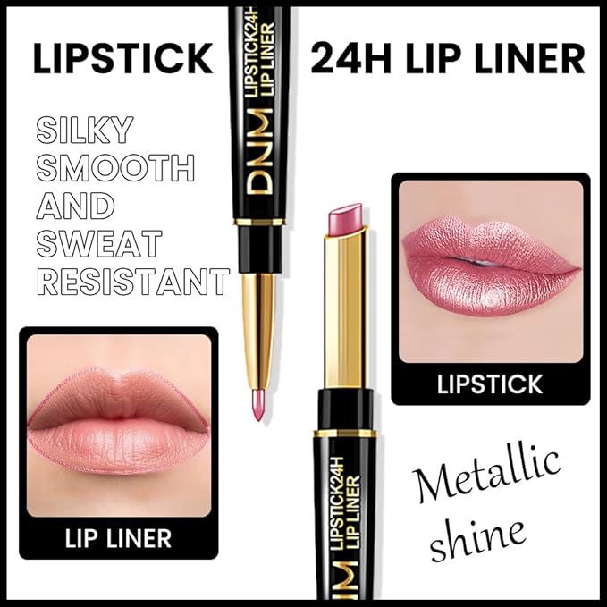 BINGBRUSH 2 IN 1 Lip Liner & Lipstick Makeup Set, Dark Red Matte Metallic Lipliner Set for Black Mature Women Waterproof Long Lasting Gift Set (3Pcs Set07-Metallic:16#17#18#, 3Pcs)
