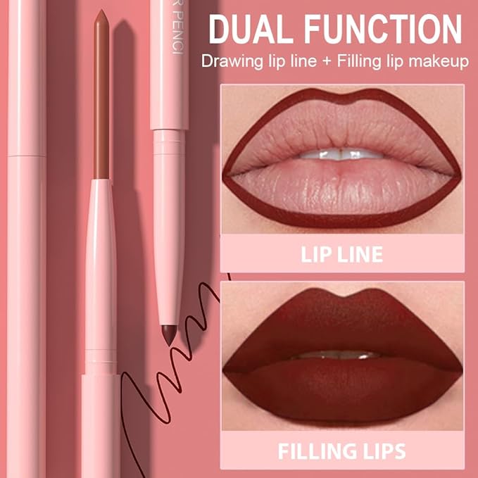 6Pcs Retractable Lipliner Pencil Waterproof Makeup for Lip Liner and Eye Liner, Smooth and Creamy, Long Lasting Matte Finish, Vegan Beauty, Matte Velvet Pigmented Lip Liner (01, 6Pcs)