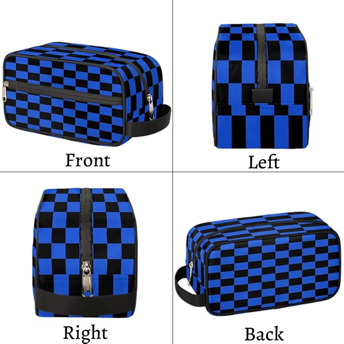 Black Blue Checkerboard Hanging Toiletry Bag,Travel Hygiene Kits for Boys Mens,Waterproof Makeup Carry-on Bags,Cosmetic Bag,TSA Approved Shave Dopp Kit for Toiletries Shower Bathroom Accessories Gifts