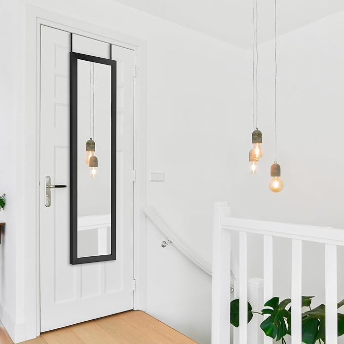 Americanflat 12x48 Over The Door Mirror - Hanging Full Length Mirrors with Engineered Wood - Modern Mirror for Bathroom, Bedroom, Living Room - Mirrors for Wall Display and Home Decor - Black