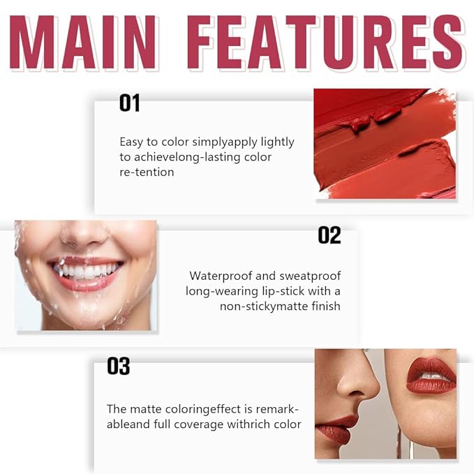 6-Color Velvet Matte Lipstick Balm-in-Pencil for Lips Makeup, Ultra Hydrating, Long-Lasting High lmpact Color Soft Finish, Waterproof Moisturized Lips