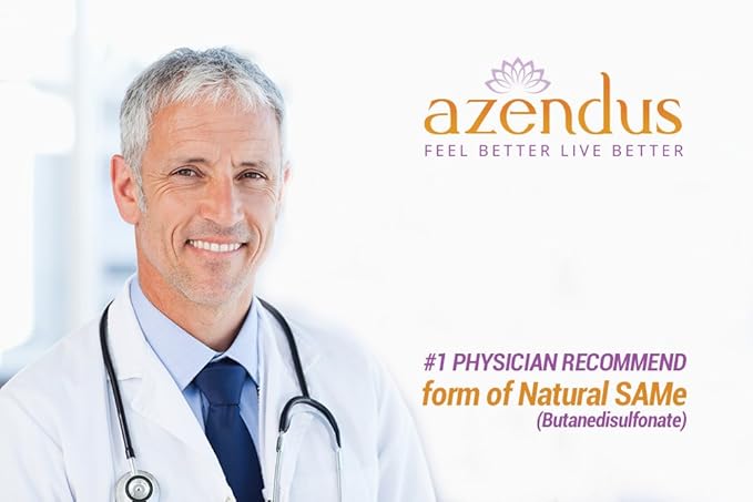 Azendus SAM-e Mood Support 400mg, 60 Count, Same Butanedisulfonate Fiber Enteric Coated Tablets