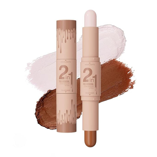 Dual-Ended Cream Contour Stick - Long-Lasting, Waterproof, Face Contour Makeup for All Skin Tones Highlighter Stick Easy to Blend, Achieve a Flawless Look (#01 Light Beige+Light Brown, A)