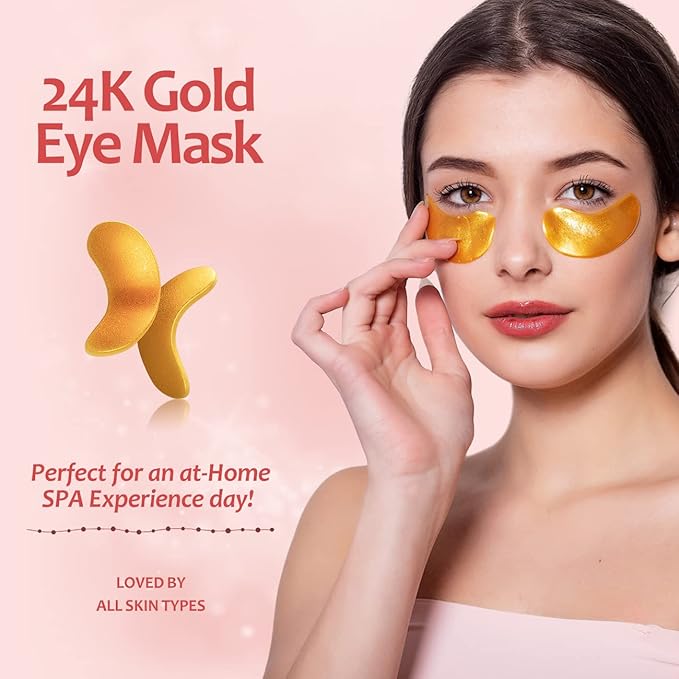 24K Gold Eye Mask with Hyaluronic Acid & Collagen, Reduce Wrinkles, Reduce Dark Circles and Puffiness, Reduce Fine Lines, Skin Firming, Under Eye Patches,14 Pairs