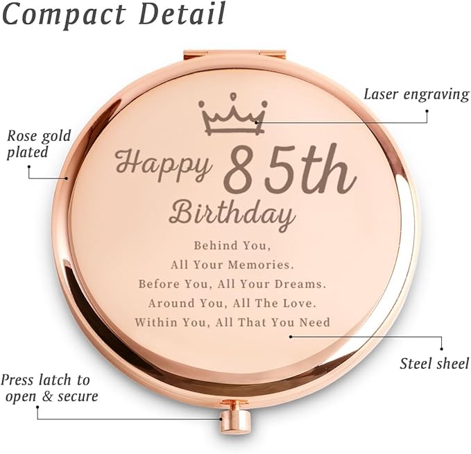 90th Birthday Gifts for Women, Best Female Presents for 90 Year Old Aunt Nana Grandma Mom, Personalized Engraved Compact Mirror Gift Ideas