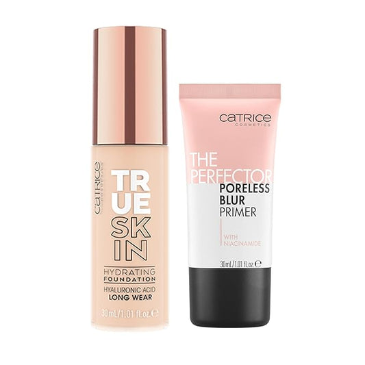 Catrice | True Skin Foundation 02 & The Perfector Poreless Blur Primer Bundle | Full Coverage Makeup | Vegan & Cruelty Free