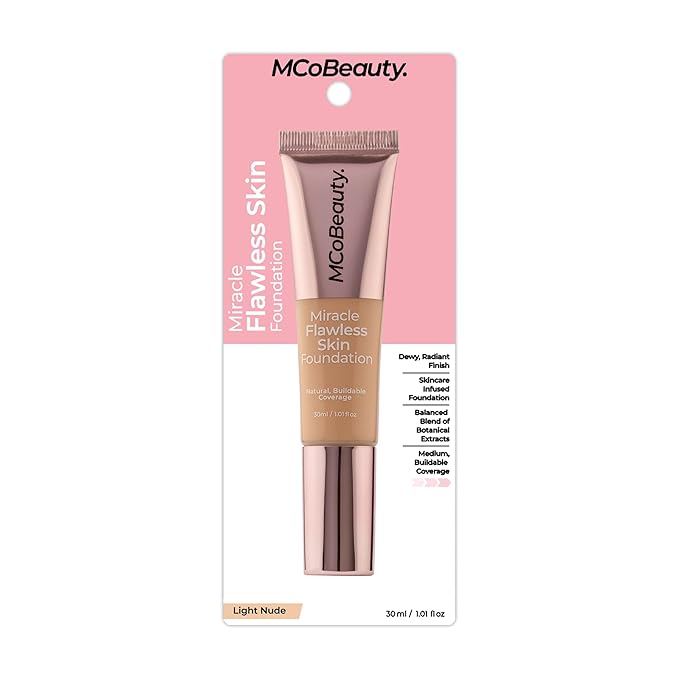MCoBeauty Miracle Flawless Skin Foundation, 3 Light Nude, Natural, Buildable Coverage for All-Day Wear, Vegan, Cruelty Free Cosmetics